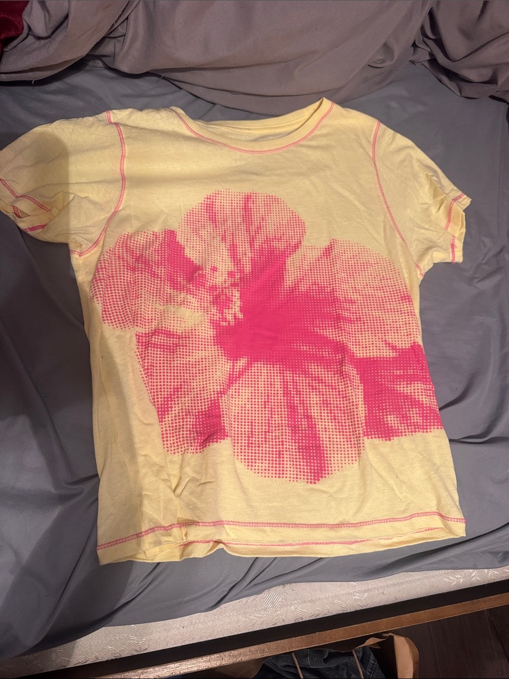Girls' Yellow Short Sleeve Tee with Pink Floral Graphic